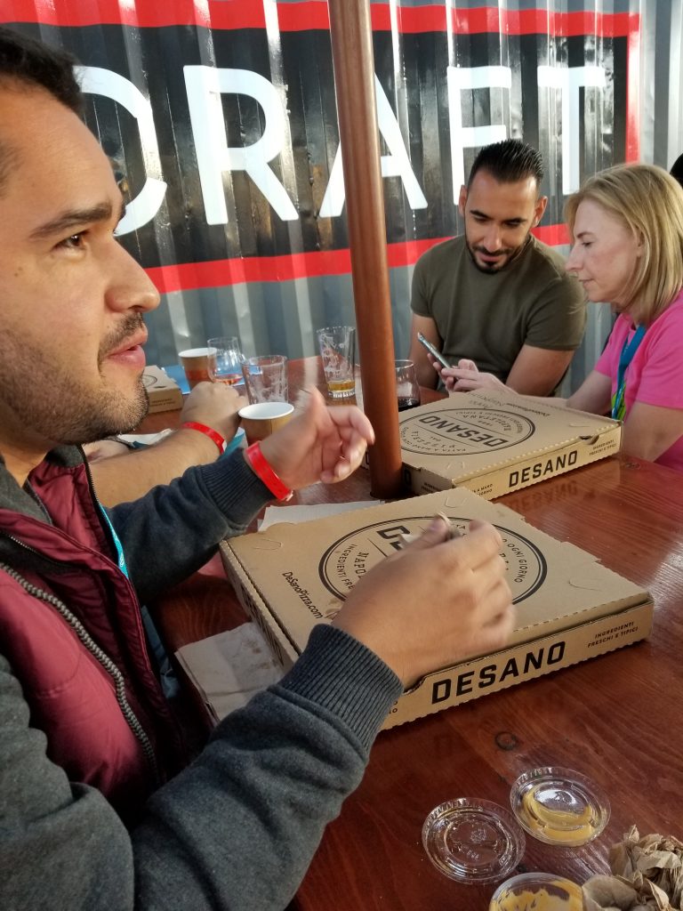 Pizza boxes on table